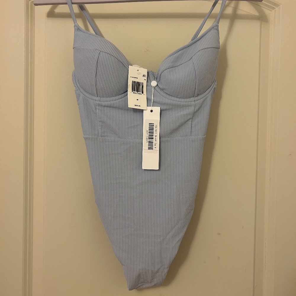 Jonathan Simkhai Women's Ribbed Belted One Piece Blue SZ M MSRP $225 NWT